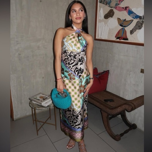 Zara Dresses & Skirts - Zara dress maxi Multicolor Halter printed satin effect